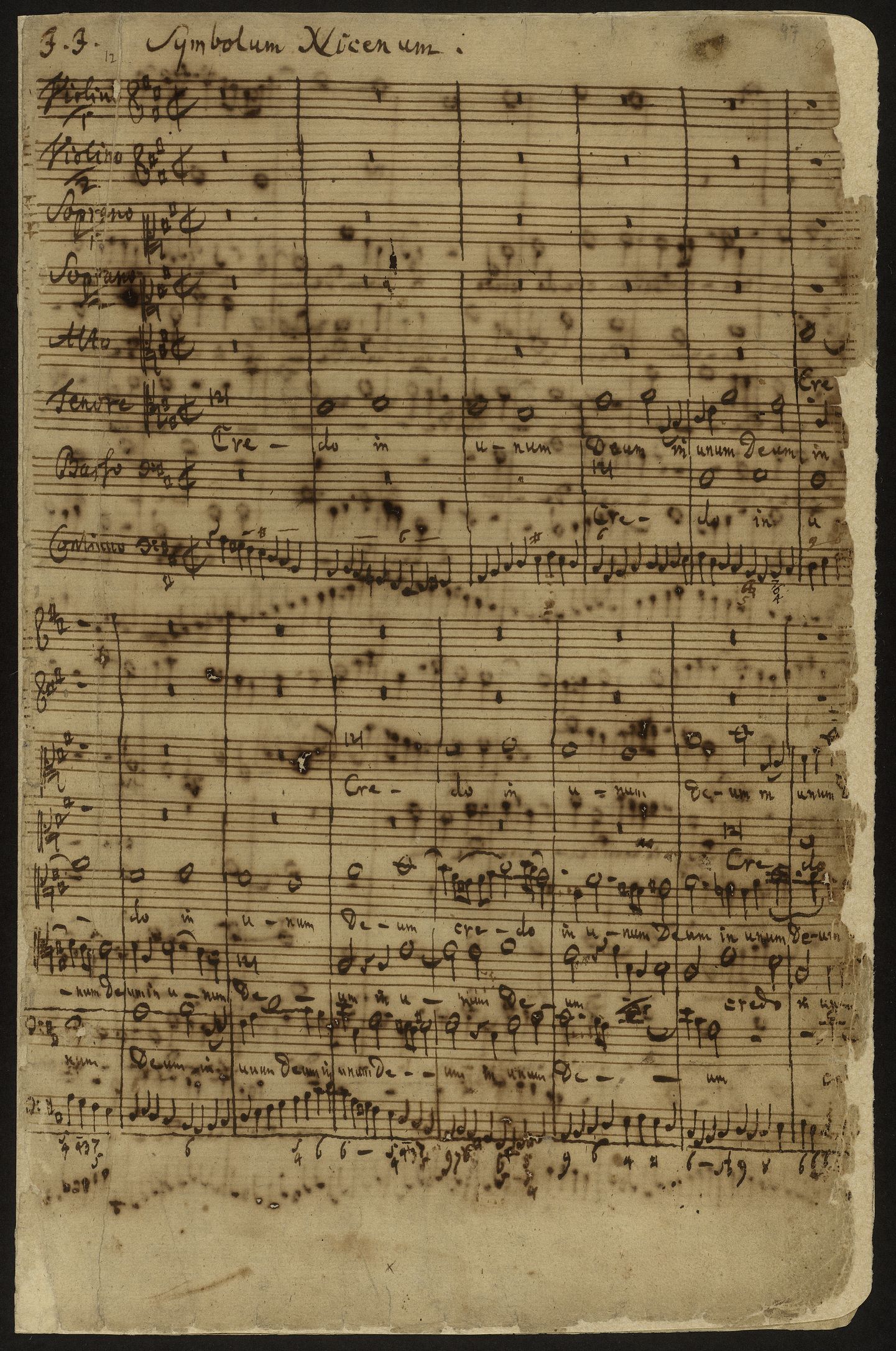 Symbolum Nicenum (Credo) - first page of Bach's autograph score